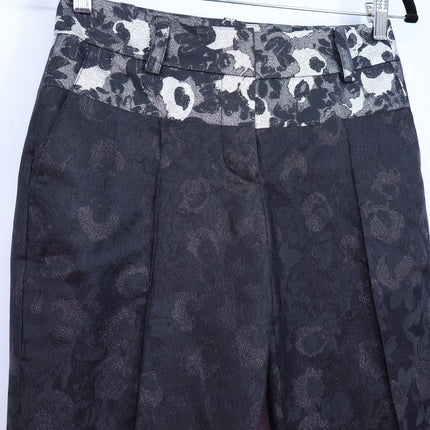 VERA WANG Brocade Silk Dress Pants Floral Black and Silver Women's 0