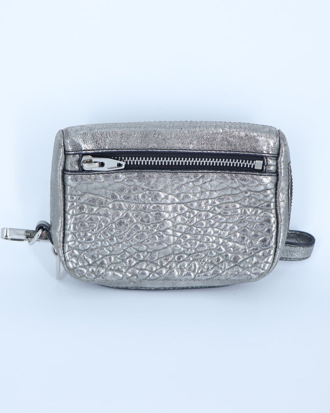 Alexander Wang Fumo Wristlet Metallic Silver Pebbled Leather Wallet