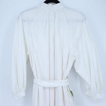 ANTHROPOLOGIE Belted V-Neck Midi Dress White Floral NWT Long Sleeve Women's XS
