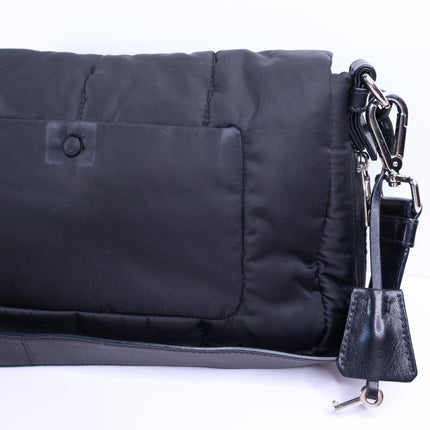 PRADA Tessuto Nylon Bomber Sound Bag Black Leather Adjustable Shoulder Strap