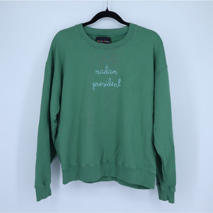 Lingua Franca Madam President Sweatshirt Green French Terry Pullover Women's L