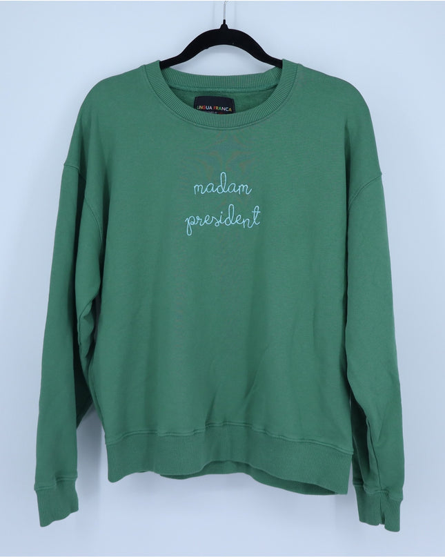 Lingua Franca Madam President Sweatshirt Green French Terry Pullover Women's L