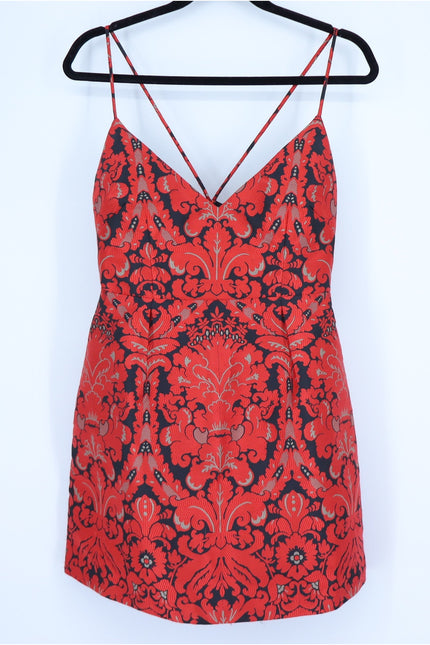 FREE PEOPLE Queen of Hearts Brocade Mini Dress Red and Black Women's 6