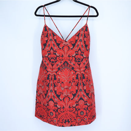 FREE PEOPLE Queen of Hearts Brocade Mini Dress Red and Black Women's 6