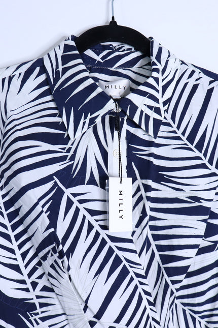 MILLY NWT Maxwell Palm Print Poplin Mini Dress Navy Short Sleeve Women's 6