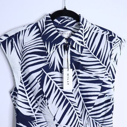 MILLY Maxwell Palm Print Poplin Mini Dress NWT Navy Short Sleeve Women's 6