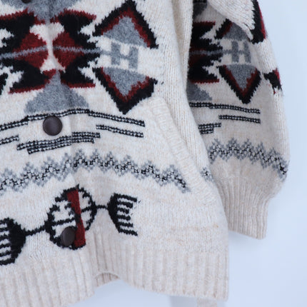 Saylor Vanisha Belted Sweater Cardigan Oatmeal Cabin Print Women's XS