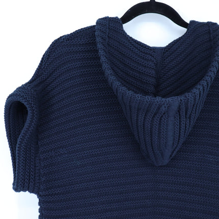 Worth New York Ribbed Open Cardigan Navy Blue Hooded Short Sleeve Women's XSP