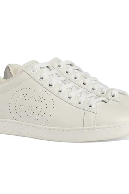 GUCCI Ace Sneaker Interlocking G White Perforated Lace Up Women's 38.5/US 8.5