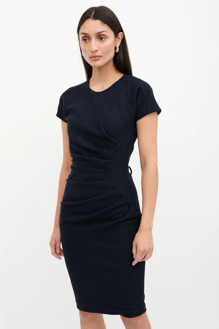GUCCI Wool Surplice GG Belted Sheath Dress Black Short Sleeve Women's M