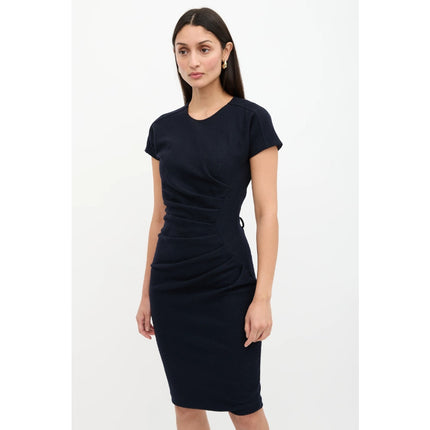 GUCCI Wool Surplice GG Belted Sheath Dress Black Short Sleeve Women's M