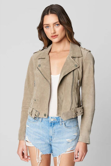 BLANKNYC Cropped Suede Moto Jacket Sand Stoner Full Zip Long Sleeve Women' S