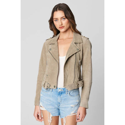 BLANKNYC Cropped Suede Moto Jacket Sand Stoner Full Zip Long Sleeve Women' S
