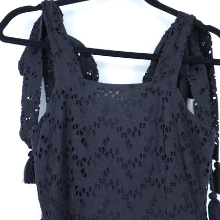 Mille Floral Eyelet Maxi Dress Black NWT Cotton Tasseled Tie Strap Women's XXS