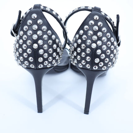 SAINT LAURENT Jane Studded Sandal Black Leather Heels Women's 35.5/US 5.5