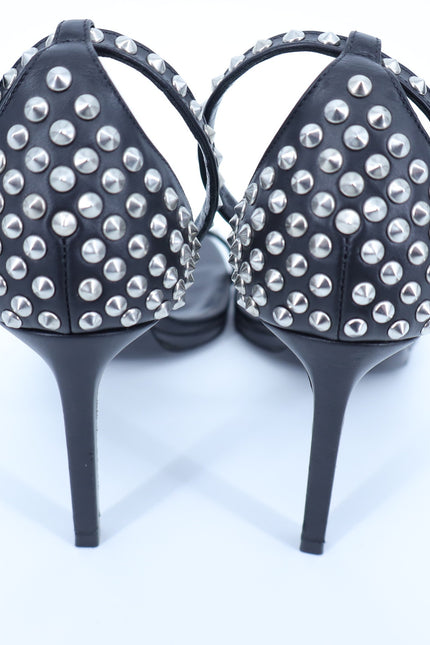 SAINT LAURENT Jane Studded Sandal Black Leather Heels Women's 35.5/US 5.5