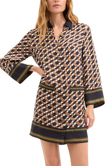 VERONICA BEARD Sumatra Mini Shirt Dress Navy Multi Wide Sleeve Women's 10