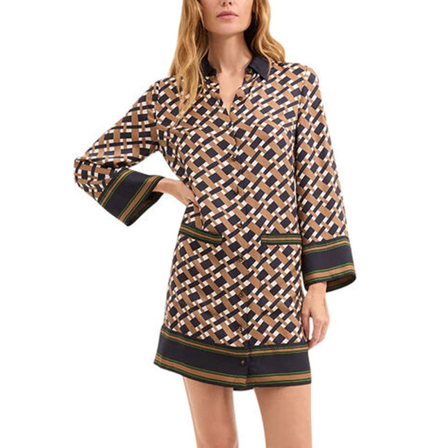 VERONICA BEARD Sumatra Mini Shirt Dress Navy Multi Wide Sleeve Women's 10