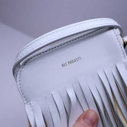REE PROJECTS Do Fringe Leather Neck Pouch White Leather Crossbody Sling Bag
