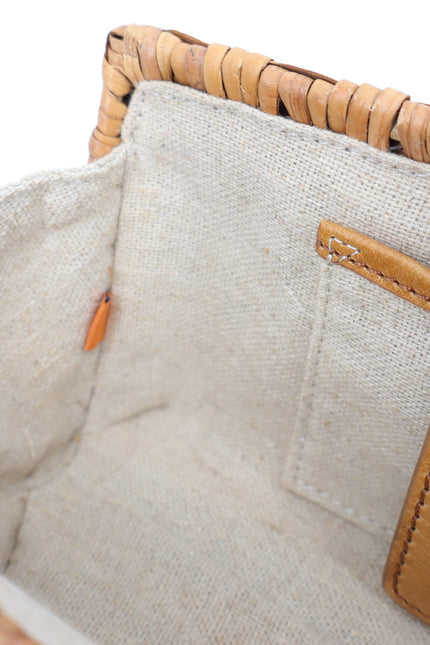 TORY BURCH Raffia Clutch with Beige Leather Top Flap Gold Hardware Canvas Lined