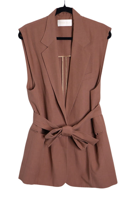 VANESSA BRUNO Christen Belted Longline Sleeveless Jacket Camel Women's 40/US 8