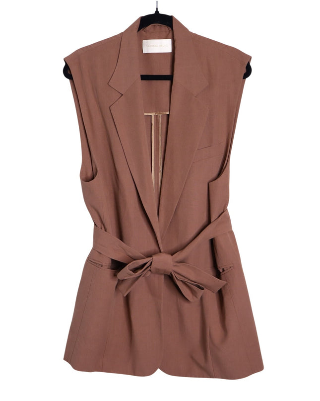 VANESSA BRUNO Christen Belted Longline Sleeveless Jacket Camel Women's 40/US 8