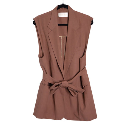 VANESSA BRUNO Christen Longline Sleeveless Jacket Camel Belted Women's 40/US 8