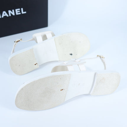 Chanel Interlocking CC Logo Leather Sandal White Slingback Women's 36/US 5.5