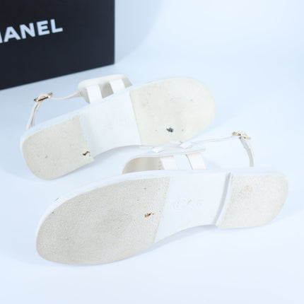 Chanel Interlocking CC Logo Leather Sandal White Slingback Women's 36/US 5.5
