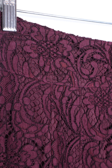BURBERRY Lace Overlay Pencil Skirt Burgundy Knee Length Lined Women's 10