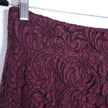 BURBERRY Lace Overlay Pencil Skirt Burgundy Knee Length Lined Women's 10