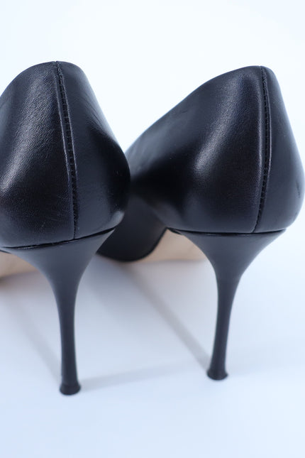 MARION PARKE CZ Studded Pumps Black Leather Pointed Toe Heel Women's 38.5/US 8.5