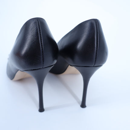 MARION PARKE CZ Studded Pumps Black Leather Pointed Toe Heel Women's 38.5/US 8.5