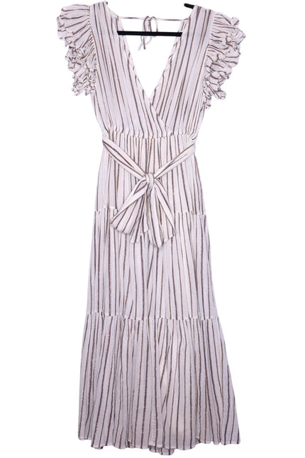 ULLA JOHNSON Lilliana Dress Cream Ruffled Sleeve Maxi Tiered Skirt Women's 2