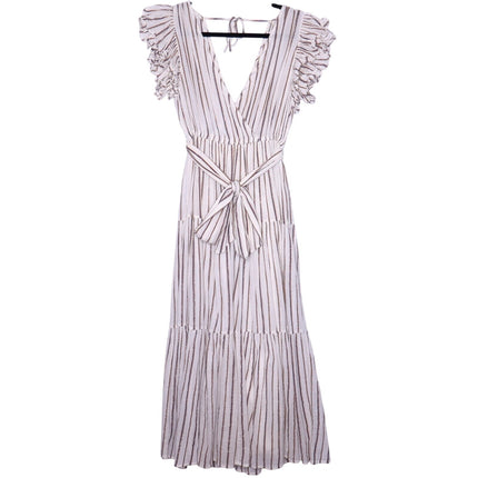 ULLA JOHNSON Lilliana Dress Cream Ruffled Sleeve Maxi Tiered Skirt Women's 2