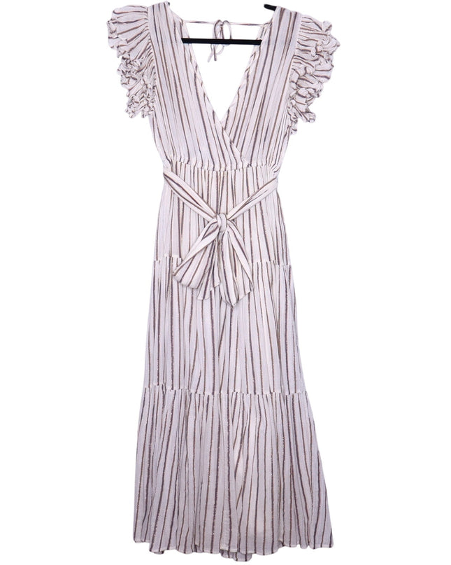 ULLA JOHNSON Lilliana Dress Cream Ruffled Sleeve Maxi Tiered Skirt Women's 2