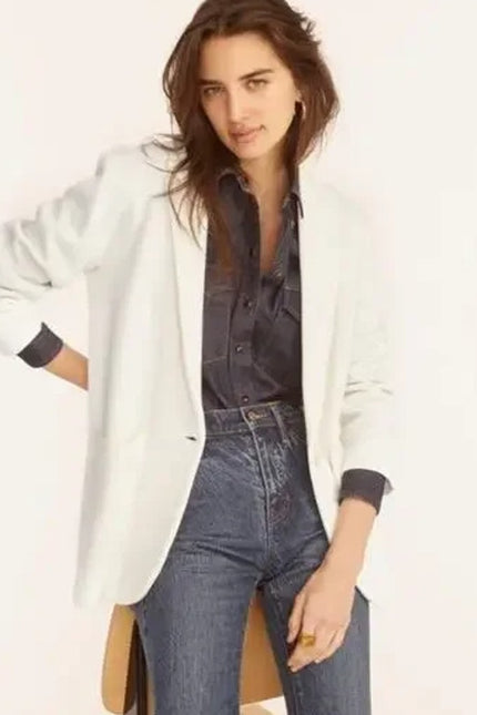 J.CREW Cecile Relaxed Sweater Blazer Ivory One Button Long Sleeve Women's S