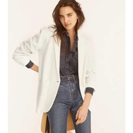 J.CREW Cecile Relaxed Sweater Blazer Ivory One Button Long Sleeve Women's S