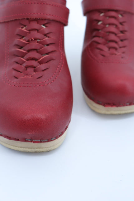 NO. 6 Heidi Woven Clog Red Leather Platform Heeled Slip On Women's 39/US 9