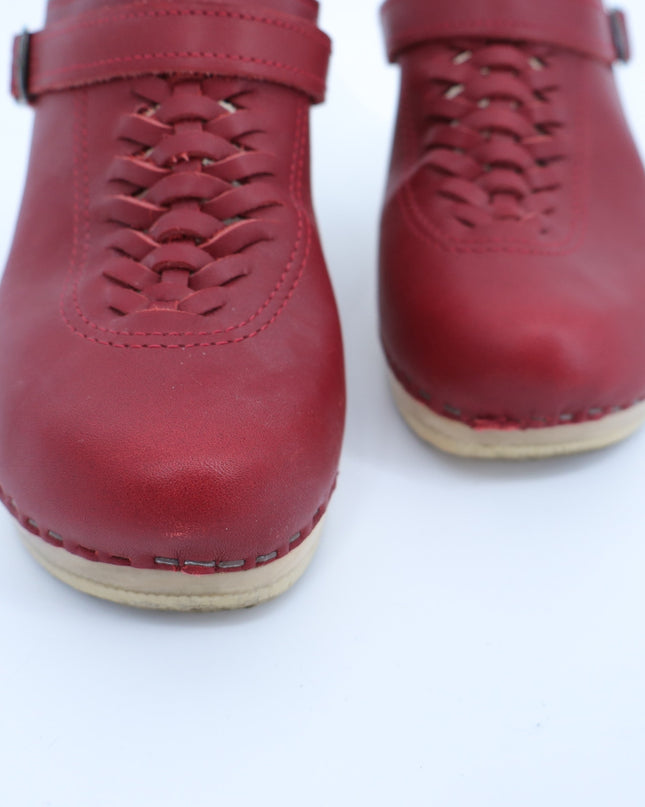 NO. 6 Heidi Woven Clog Red Leather Platform Heeled Slip On Women's 39/US 9