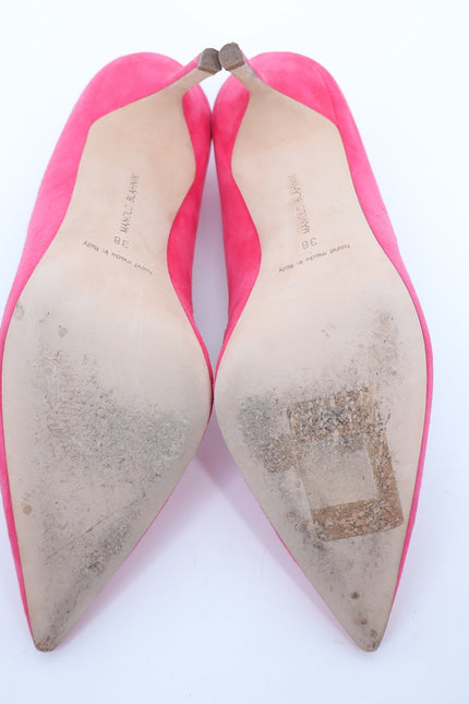 MANOLO BLAHNIK BB Suede Pumps Pink 95 Pointed Toe High Heel Luxury Women's 38