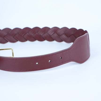 Altuzarra Braid Leather Belt Burgundy with Gold Buckle Women's L