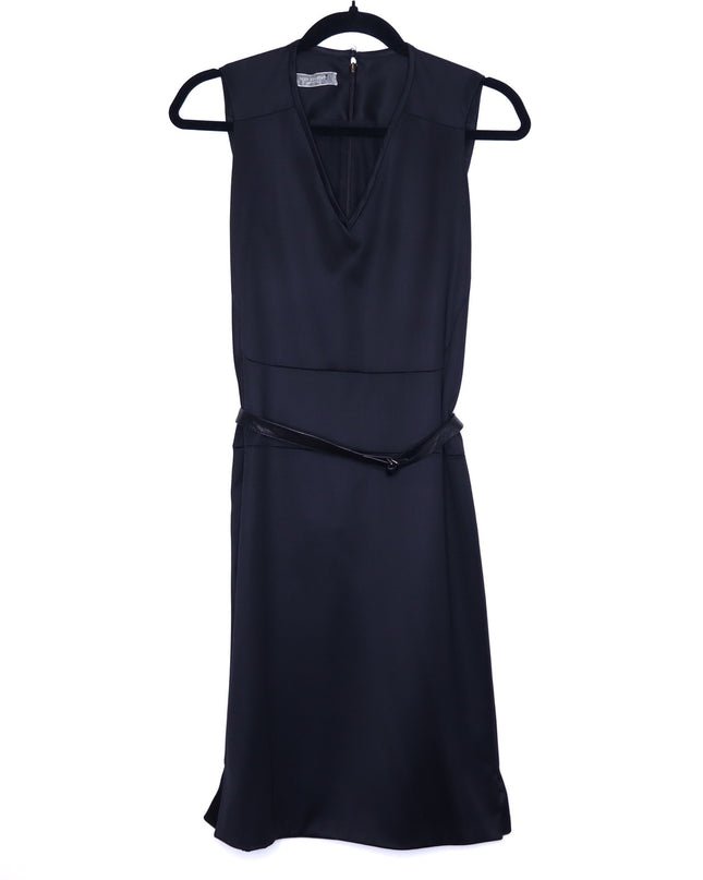 REED KRAKOFF Sleeveless Belted Dress Black Knee Length V Neck Women's 6