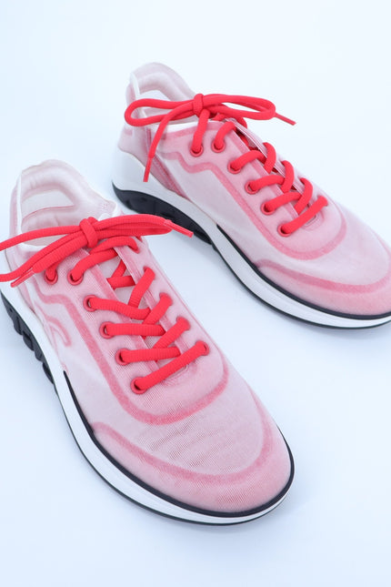 CHANEL Red White Mesh Sneakers NIB Tennis Trainers Active Women's 38/US 7.5