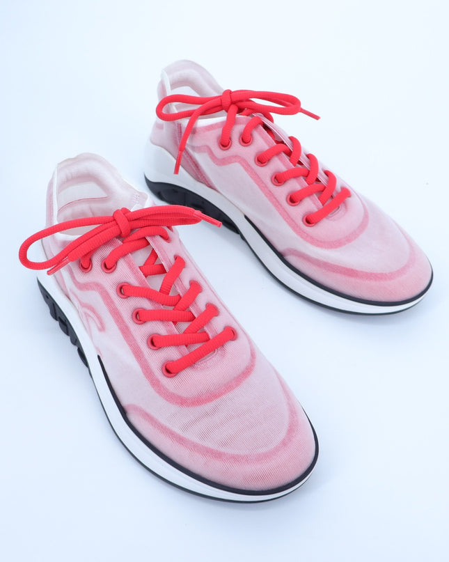 CHANEL Red White Mesh Sneakers NIB Tennis Trainers Active Women's 38/US 7.5