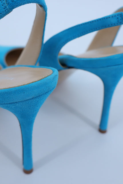 MARION PARKE Classic Suede Slingback Heel Sky Blue Pointed Toe Women's 41/US 11