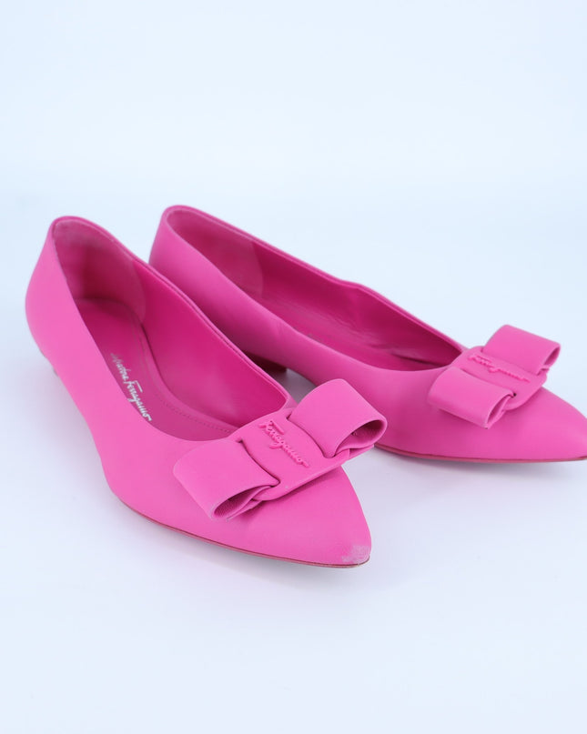 Salvatore Ferragamo Viva Bow Flats Hot Pink Pointed Toe Slip On Women's 5