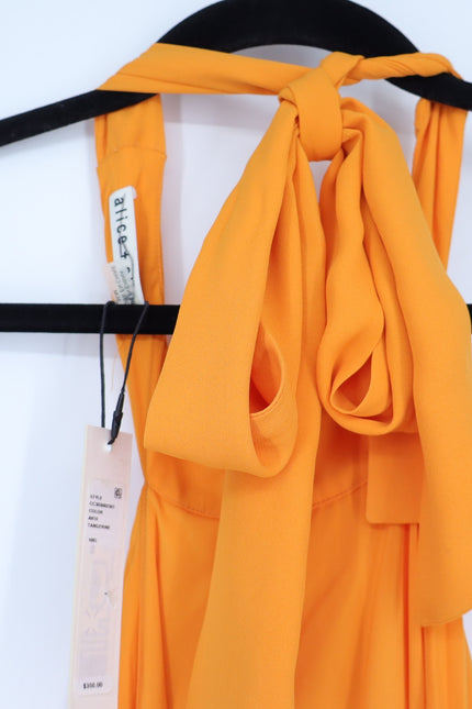 ALICE + OLIVIA Halterneck Sunburst Pleated Mini Dress Orange NWT Women's M