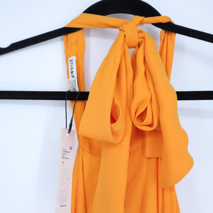 ALICE + OLIVIA Halterneck Sunburst Pleated Mini Dress Orange NWT Women's M