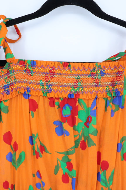 TORY BURCH Printed Smocked Dress Orange Floral Floral Tie Strap Women's S